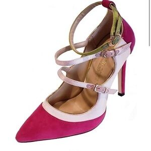 Things II Come Jackiee Pumps Pink Suede Strappy Stiletto Heel New In Box 7.5
